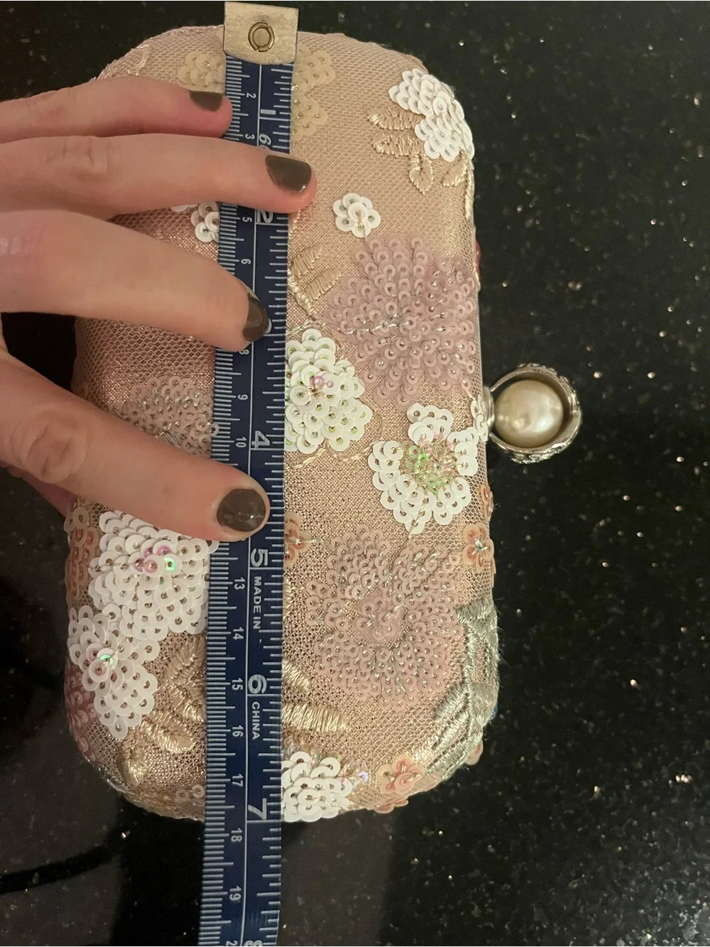 Champagne Floral Sequin Embroidered Evening Clutch